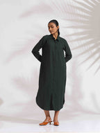 trueBrowns Green Cotton Shirt Dress | Grocsy