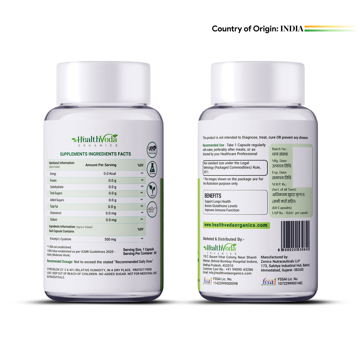 Health Veda Organics N - Acetyl L - Cysteine Veg Capsules | Grocsy