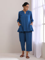 trueBrowns Classic Blue Dobby Pleated Co-Ord Set | Grocsy