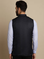 Even Apparels Men's Blue Mandarin Collar Waistcoat | Grocsy