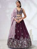 House of Panchhi Burgundy Pure Georgette Sequins And Thread Embroidery Lehenga Choli & Dupatta | Grocsy