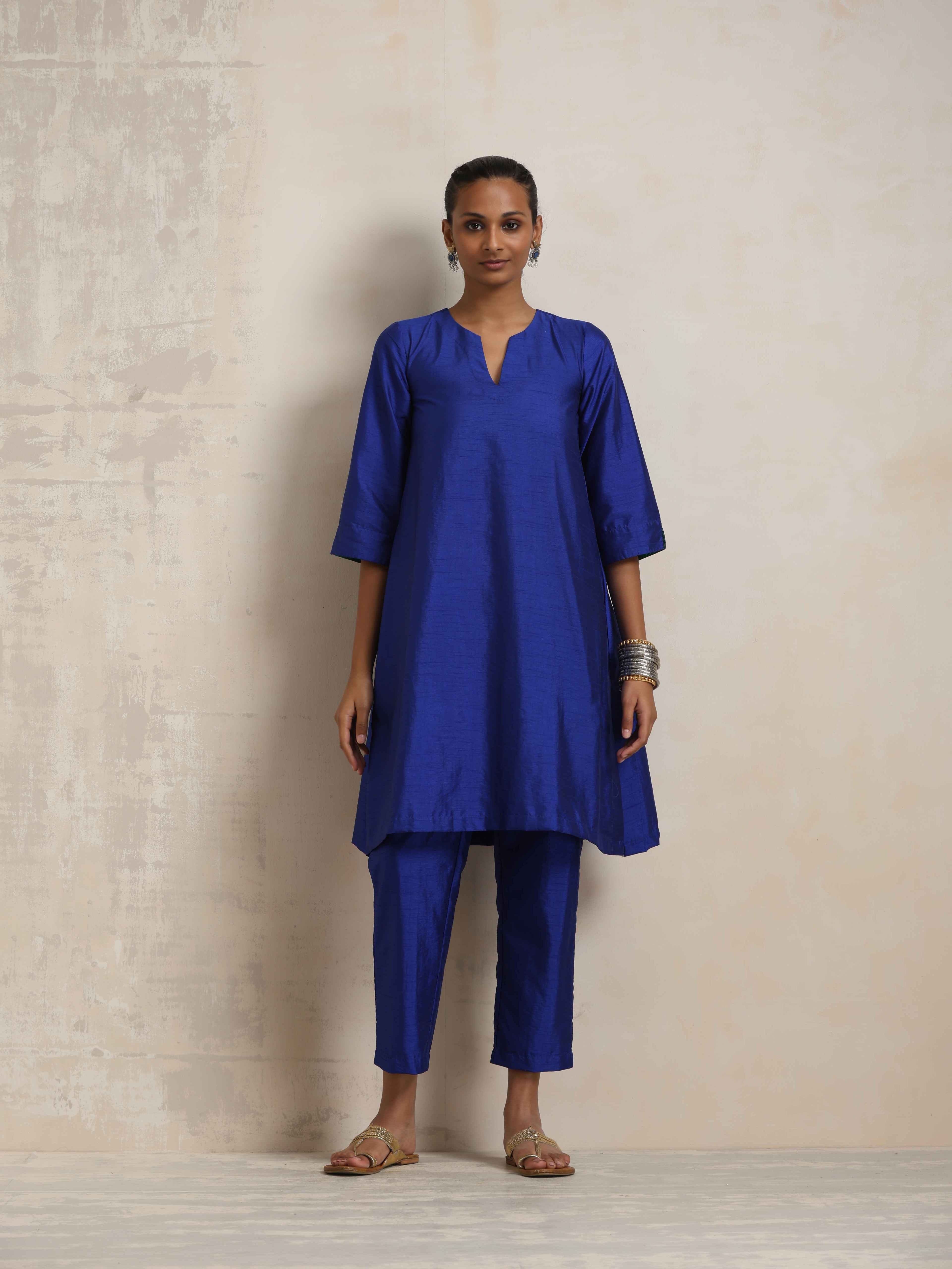 trueBrowns Blue Silk Kurta Co-ord Set | Grocsy