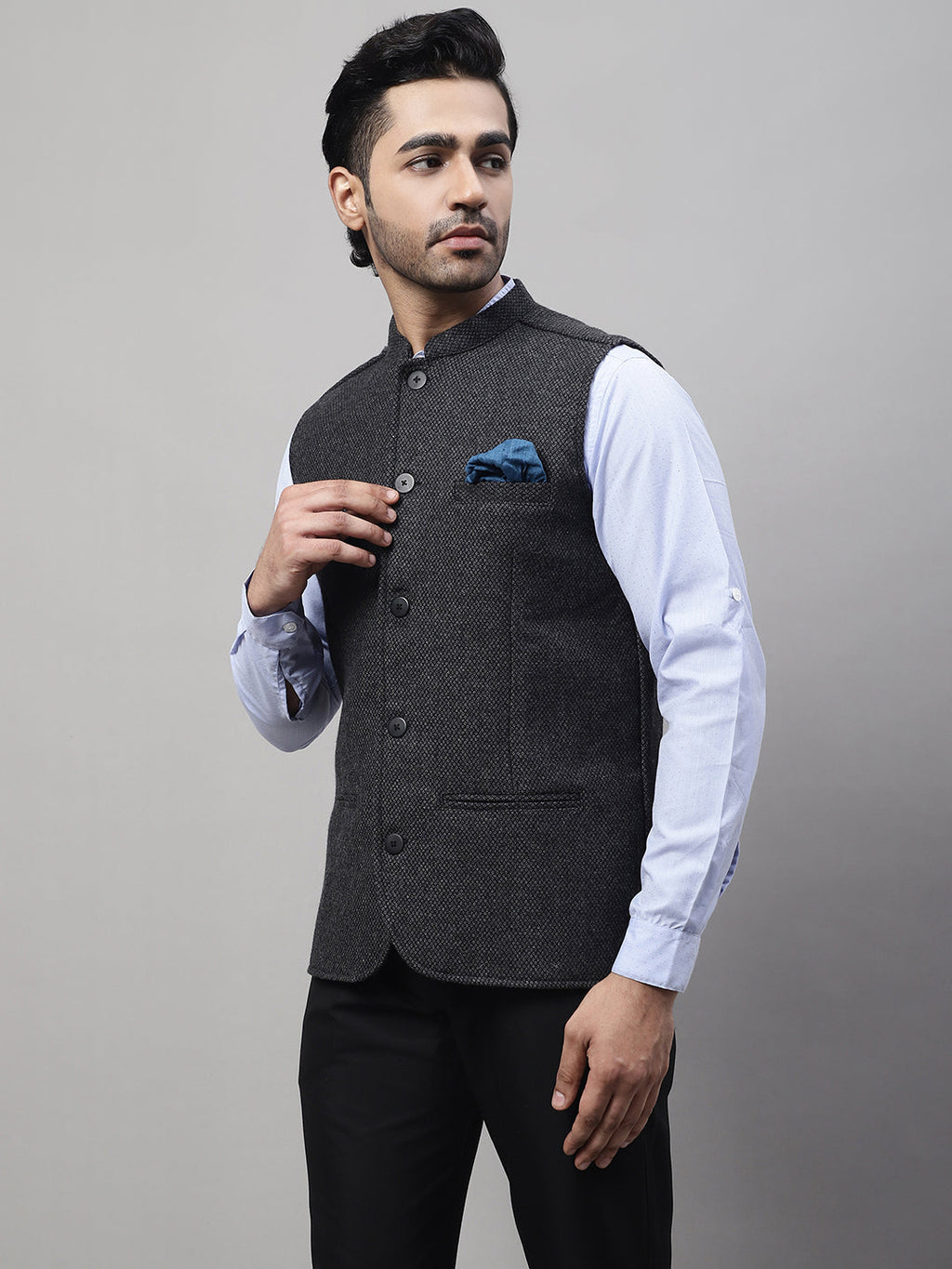 Even Apparels Men's Grey Pure Wool Nehru Jacket | Grocsy