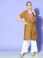 InWeave Women's Camel Brown Cream Pant Coord Set With Peach Crop Top | Grocsy