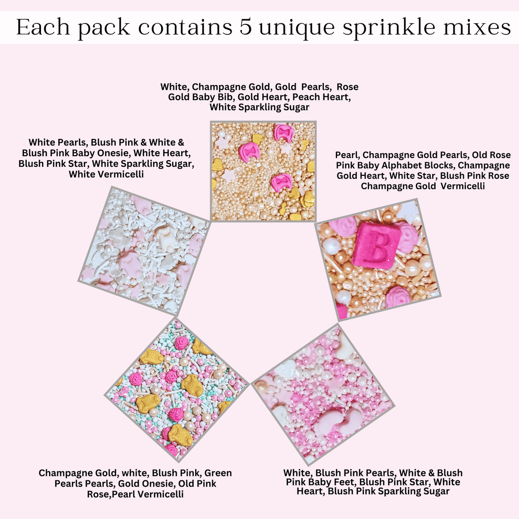 Confect Girls Baby Shower Sprinkles | Mix Heart, Teddy, Baby Feed Bottle & Baby Feet Sprinkles | Grocsy