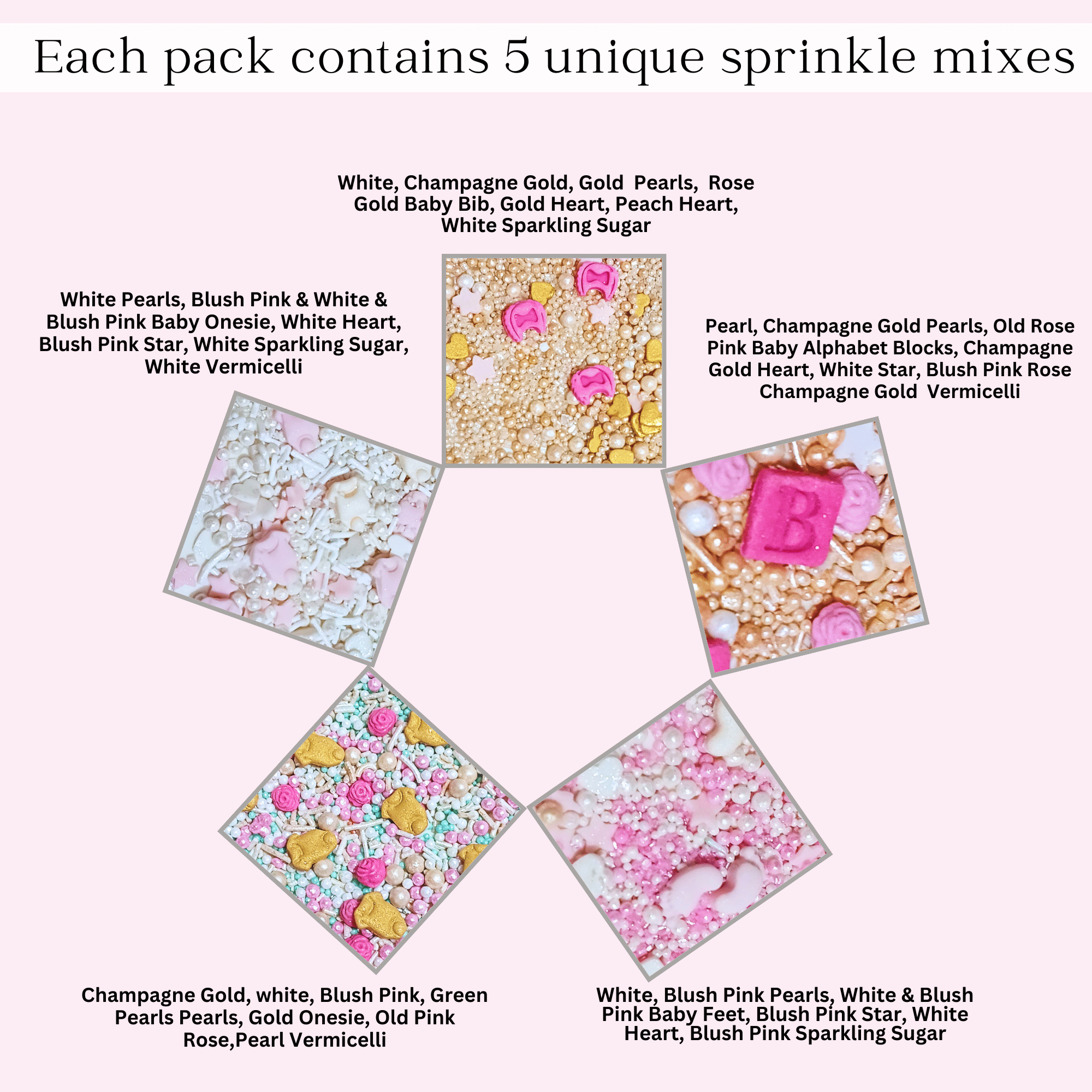 Confect Girls Baby Shower Sprinkles | Mix Heart, Teddy, Baby Feed Bottle & Baby Feet Sprinkles | Grocsy