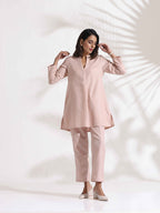 trueBrowns Light Pink Slub Co-ord Set | Grocsy