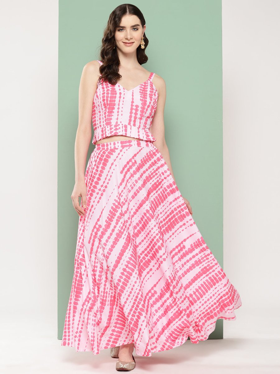 Ahalyaa Printed Ethnic Crop Top with Skirt | Grocsy