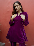 trueBrowns Wine Solid Velvet Co-Ord Set | Grocsy
