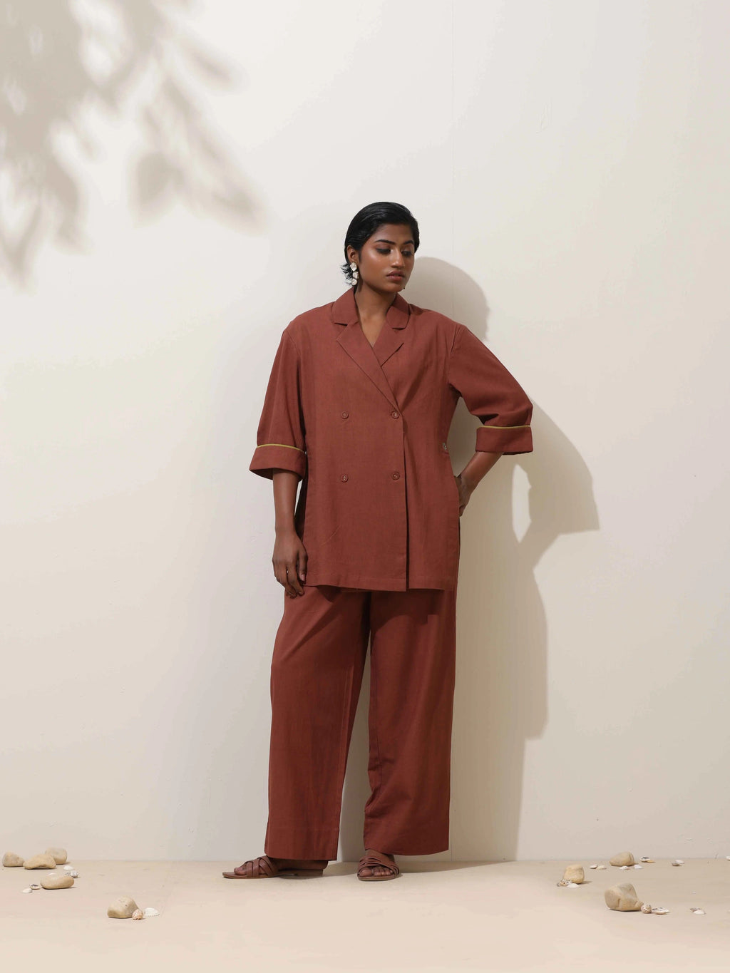 trueBrowns Brown Cotton Linen Co-Ord Set | Grocsy