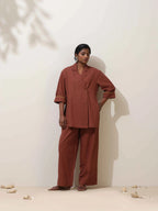 trueBrowns Brown Cotton Linen Co-Ord Set | Grocsy