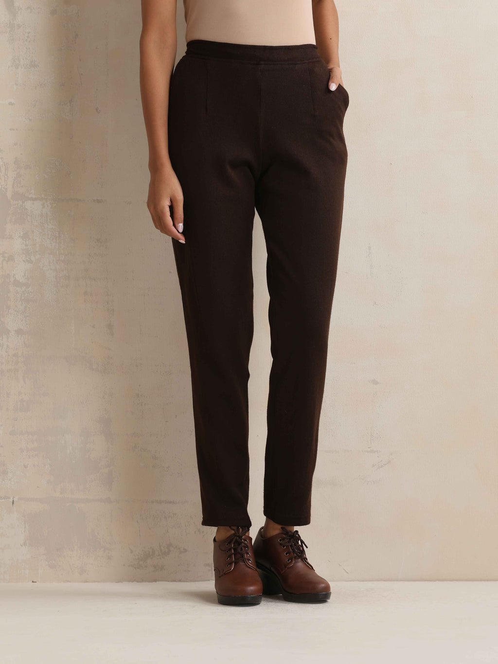 trueBrowns Brown Woollen Pants | Grocsy