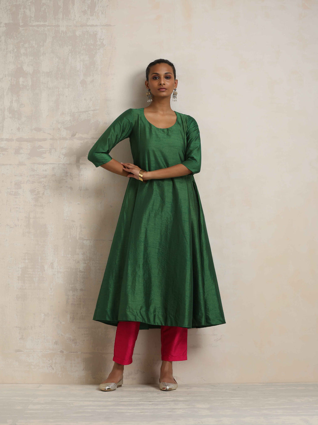 trueBrowns Dark Green Anarkali Kurta Pant Dupatta Set | Grocsy