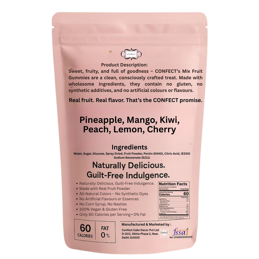 Confect Tropical Vibes Gummies | Pack of Pineapple, Mango, Kiwi, Peach, Lemon, Cherry Gummies | | Grocsy