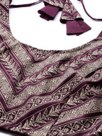 Indian Clothing Ahalyaa Purple & Gold-Toned Printed Sequinned Foil Print Ready to Wear Lehenga & Blouse With Dupatta | Grocsy