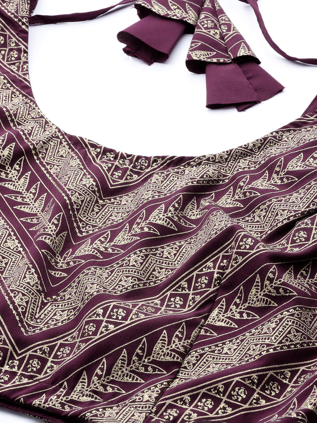 Indian Clothing Ahalyaa Purple & Gold-Toned Printed Sequinned Foil Print Ready to Wear Lehenga & Blouse With Dupatta | Grocsy