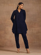 trueBrowns Midnight Blue Velvet Solid Co-ord Set | Grocsy