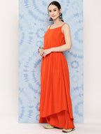 InWeave Women's Orange Strappy Set W White Pink Lotus Cr Duptta | Grocsy