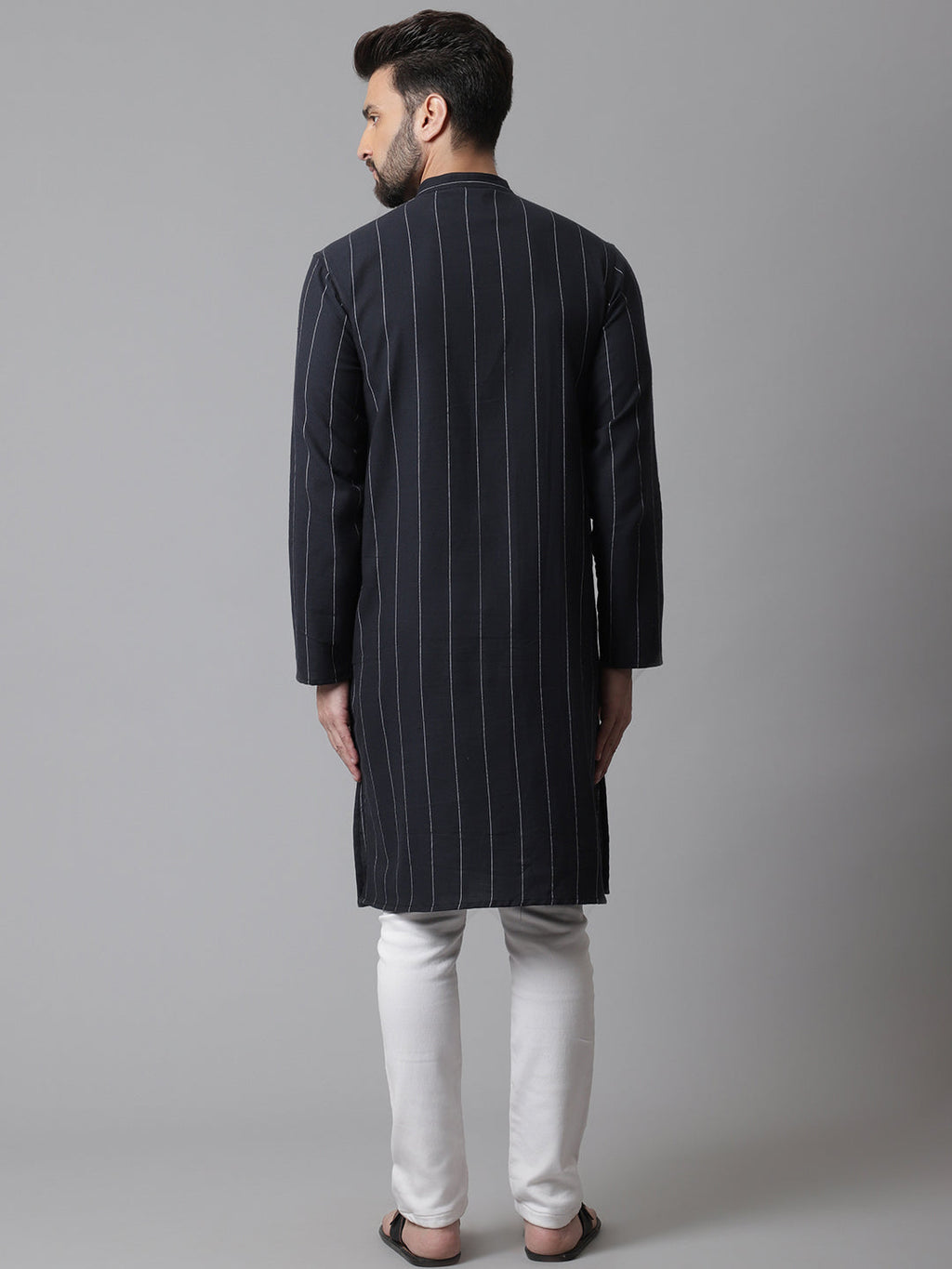Even Apparels Black Pure Cotton Kurta With Band Collar | Grocsy
