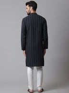 Even Apparels Black Pure Cotton Kurta With Band Collar | Grocsy