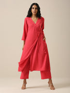 trueBrowns Bright Pink Slub Texture Angrakha Pant Set | Grocsy