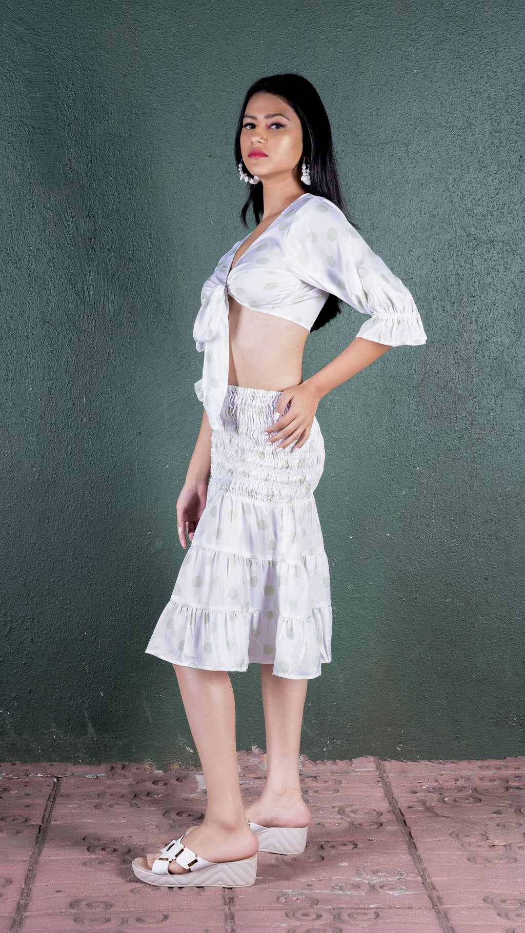 Noroke Sustainable fabric | Bemberg Polka Dot Skirt Co-Ord Set Women - White | Grocsy