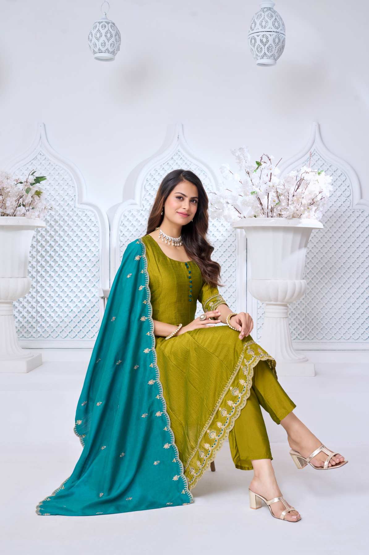 Anaita L Green Anarkali Readymade Suit with Embroidery Work | Grocsy