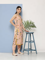 Ahalyaa Women Nude-Coloured Floral Printed Gotta Patti Kurta with Trousers & With Dupatta | Grocsy