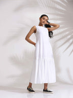 trueBrowns White Cotton Schiffli Tier Dress | Grocsy