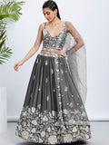 House of Panchhi Navy Blue Georgette Sequins, Mirror And Thread Embroidery Lehenga Choli & Dupatta | Grocsy
