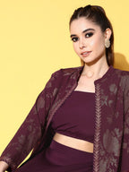 Ahalyaa Women Burgundy Top With Skirt & With Jacket | Grocsy