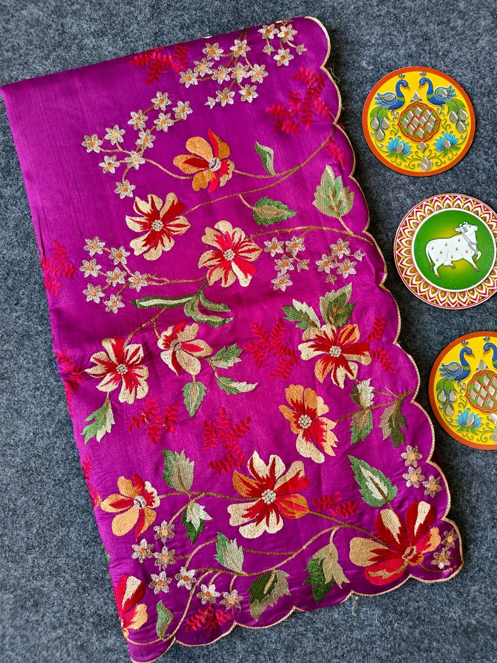 Mameraa Sarees Pink Matka Silk Saree With Heavy Floral Embroidery Border With Running Blouse-Pink | Grocsy