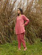 trueBrowns Coral Cotton Dobby Relaxed Co-ord Set | Grocsy