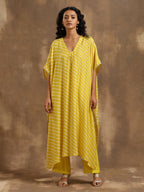 trueBrowns Lime Lehariya Printed Silk Kaftan Pant Set | Grocsy