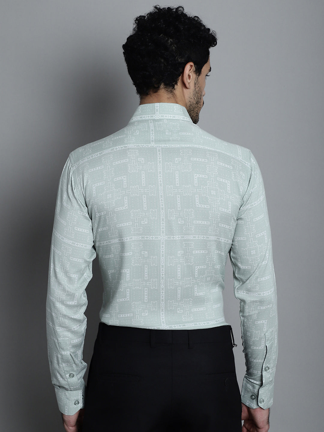Jainish Men's Geomatric Printed Formal Shirts - Pista | Grocsy
