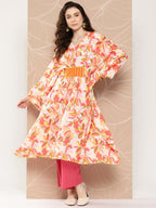 Ahalyaa Women Floral Printed Flared Sleeves Gotta Patti Crepe Kaftan Kurta | Grocsy
