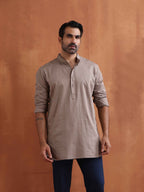 trueBrowns Men's Beige Cotton Short Kurta | Grocsy