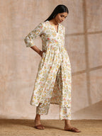 trueBrowns White Multi Color Overall Block Print Cotton Kurta Pant Set | Grocsy