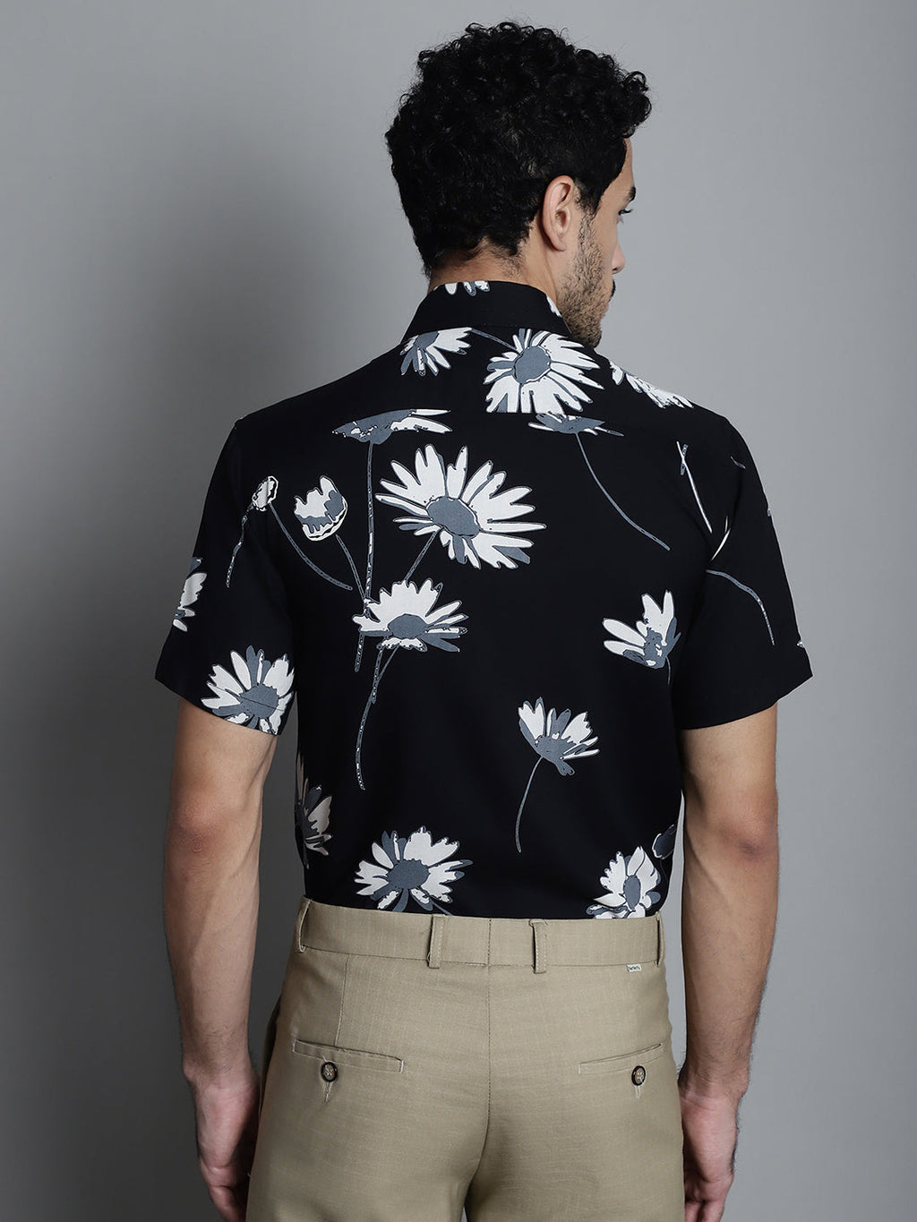 Jainish Men's Floral Printed Formal Shirts - Black | Grocsy