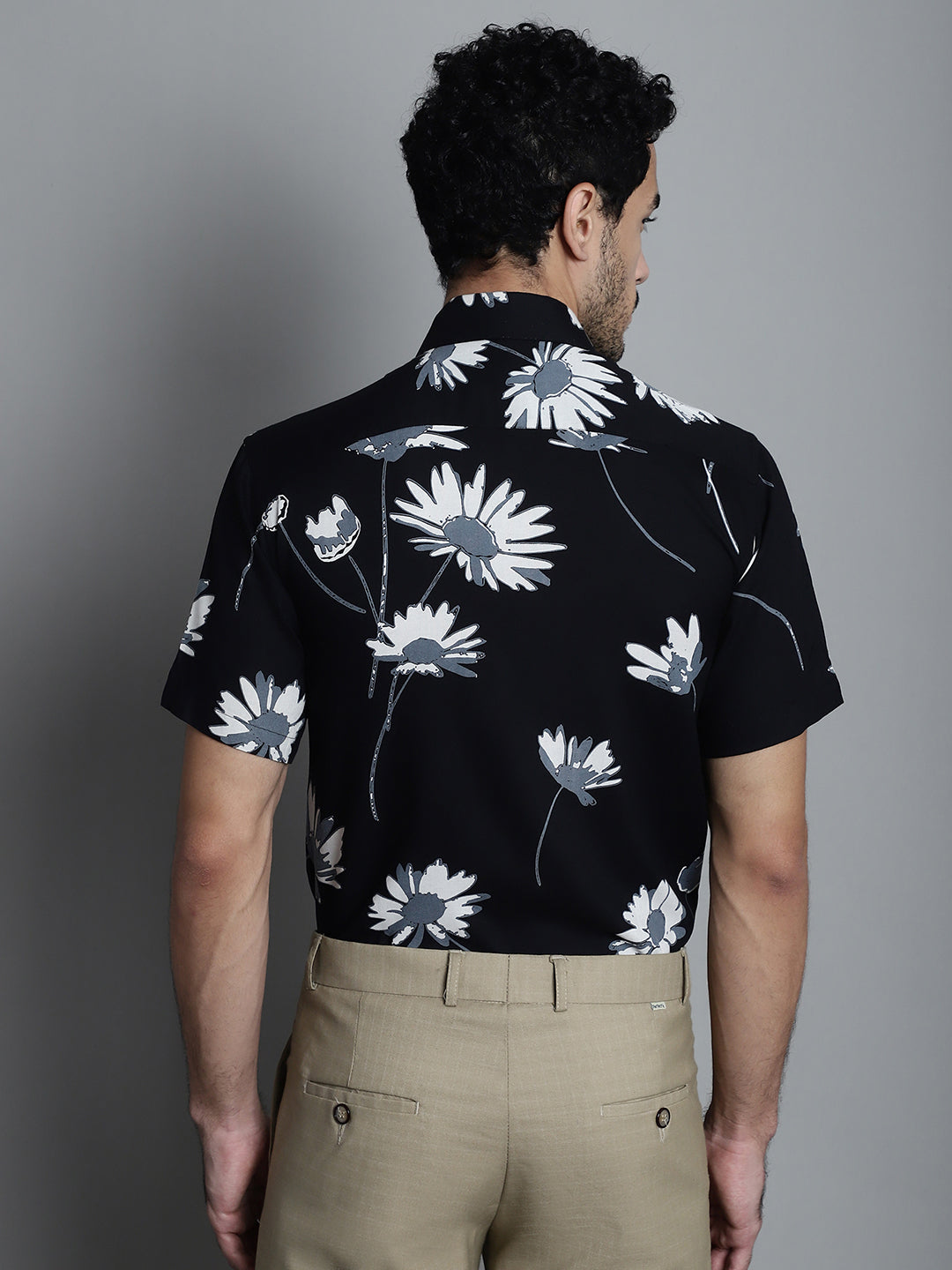 Jainish Men's Floral Printed Formal Shirts - Black | Grocsy