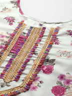 Ahalyaa Plus Size Floral Printed Zari Kurta with Palazzos & With Dupatta | Grocsy