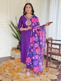 The52 Women's Beautiful Roman Silk Embroidered Straight Kurta with Pant And Dupatta Set | Grocsy