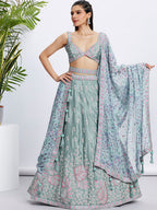 House of Panchhi Pink Georgette Sequins And Thread Embroidery Lehenga Choli & Dupatta | Grocsy