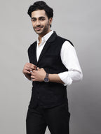 Even Apparels Men's Black Nehru Jacket With Welt Pockets | Grocsy