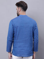 Even Apparels Blue Pure Cotton Short Kurta With Band Collar | Grocsy