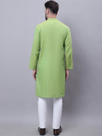 Even Apparels Green Pure Cotton Kurta With Band Collar | Grocsy