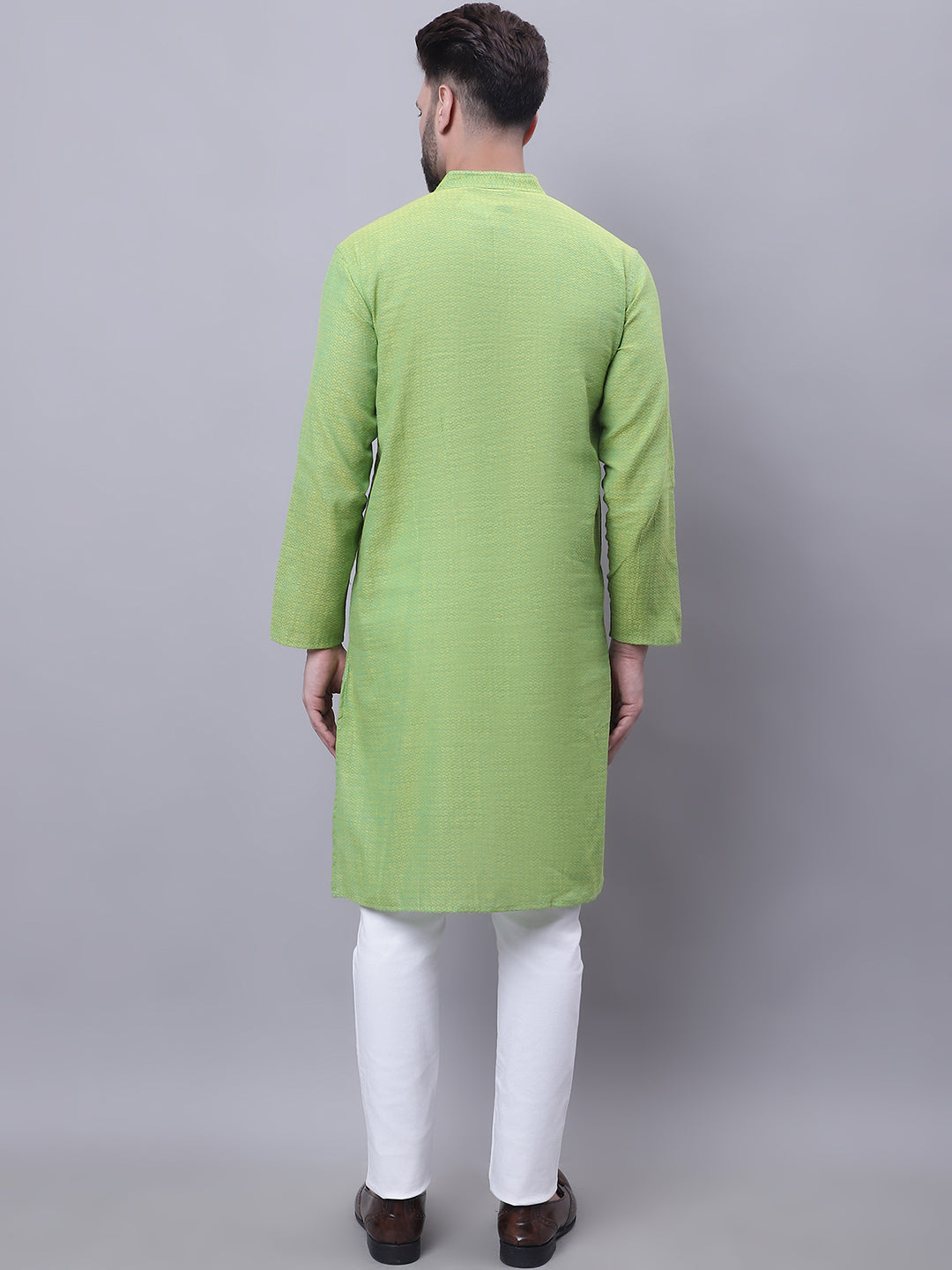 Even Apparels Green Pure Cotton Kurta With Band Collar | Grocsy