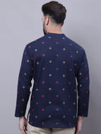 Even Apparels Blue Pure Cotton Short Kurta With Band Collar | Grocsy