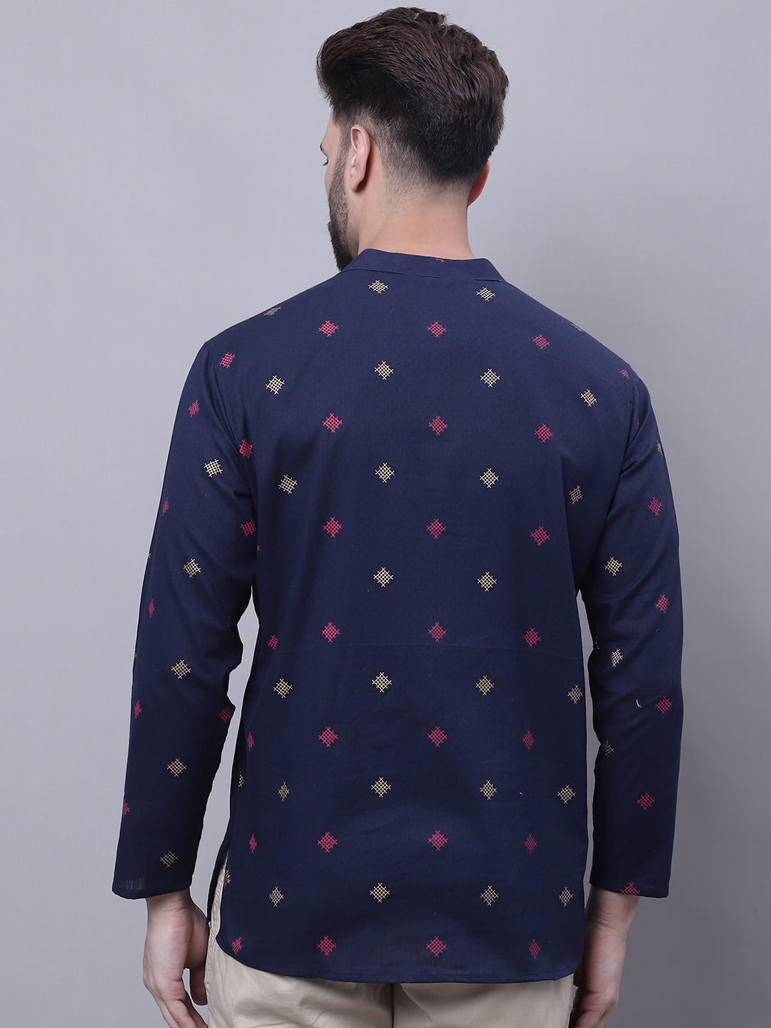 Even Apparels Blue Pure Cotton Short Kurta With Band Collar | Grocsy