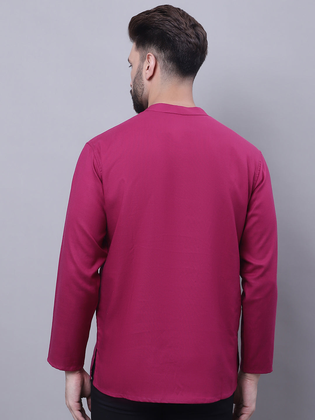 Even Apparels Wine Pure Cotton Short Kurta With Band Collar | Grocsy